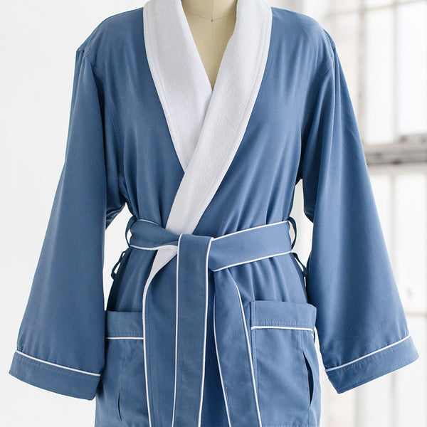 Classic Terry Cloth Spa Robe - Pacific Blue/White