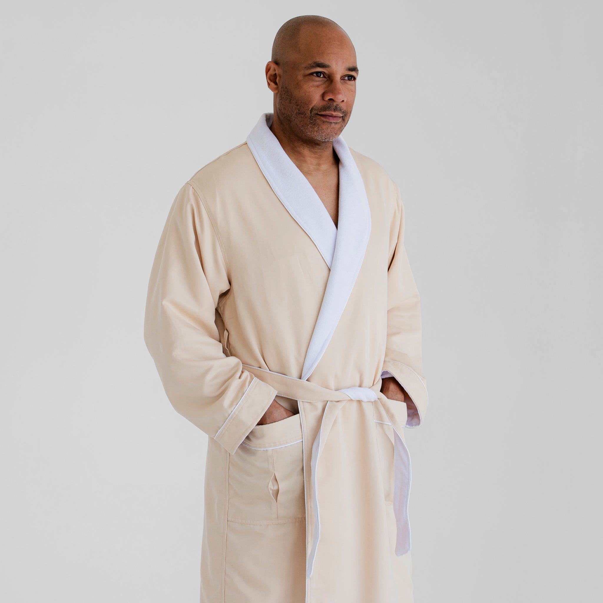 Classic Terry Cloth Bathrobe | Stone / White | Luxury Spa Robes