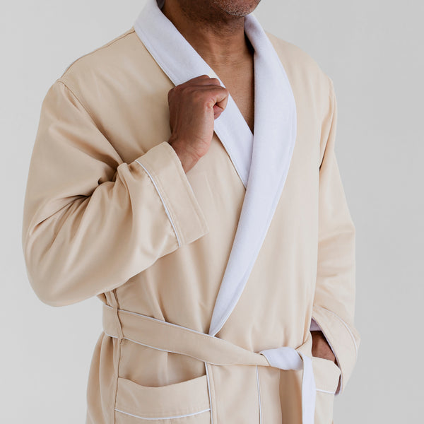Classic Terry Cloth Spa Robe - Stone/White