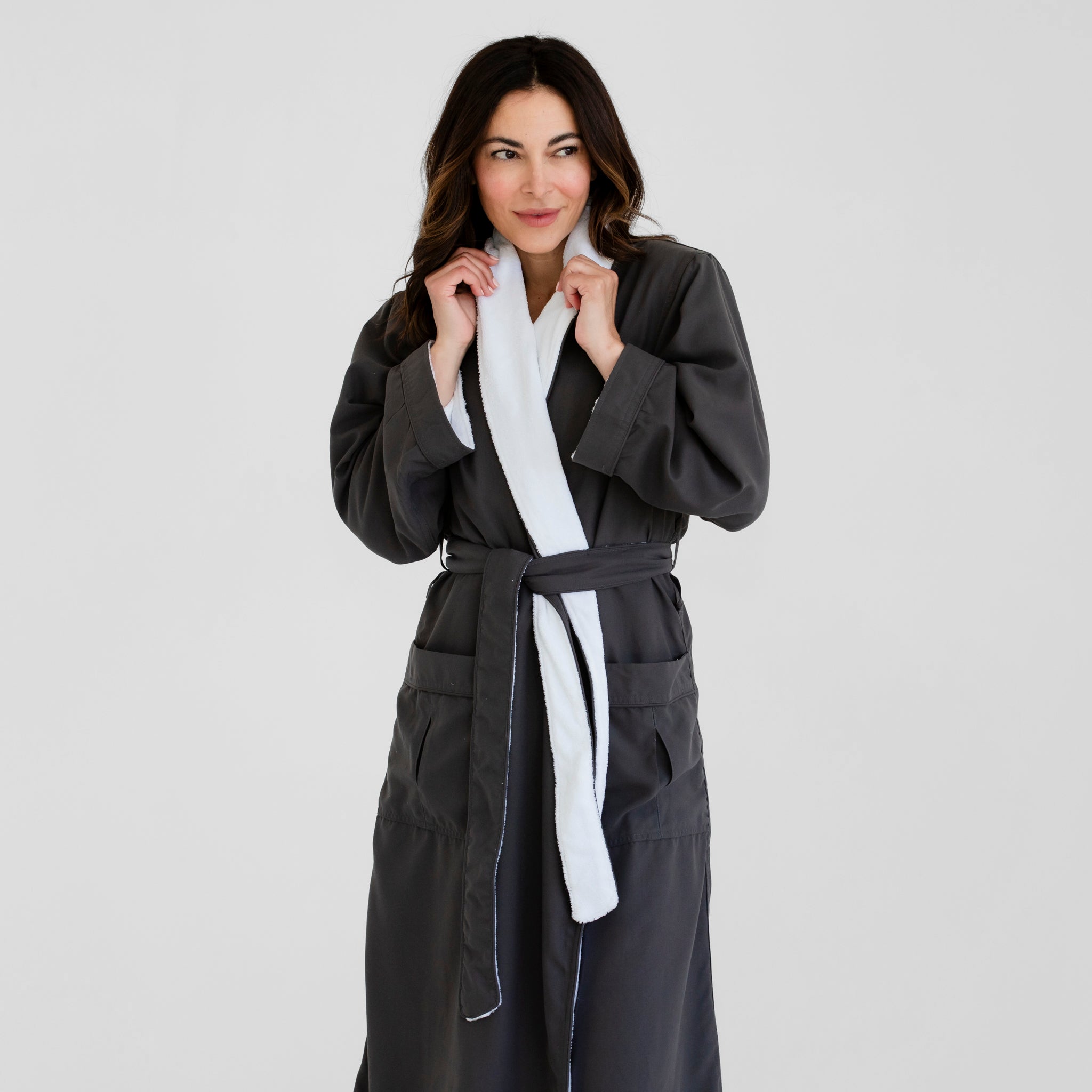 Deluxe Plush Bathrobe | Charcoal/White | Luxury Spa Robes