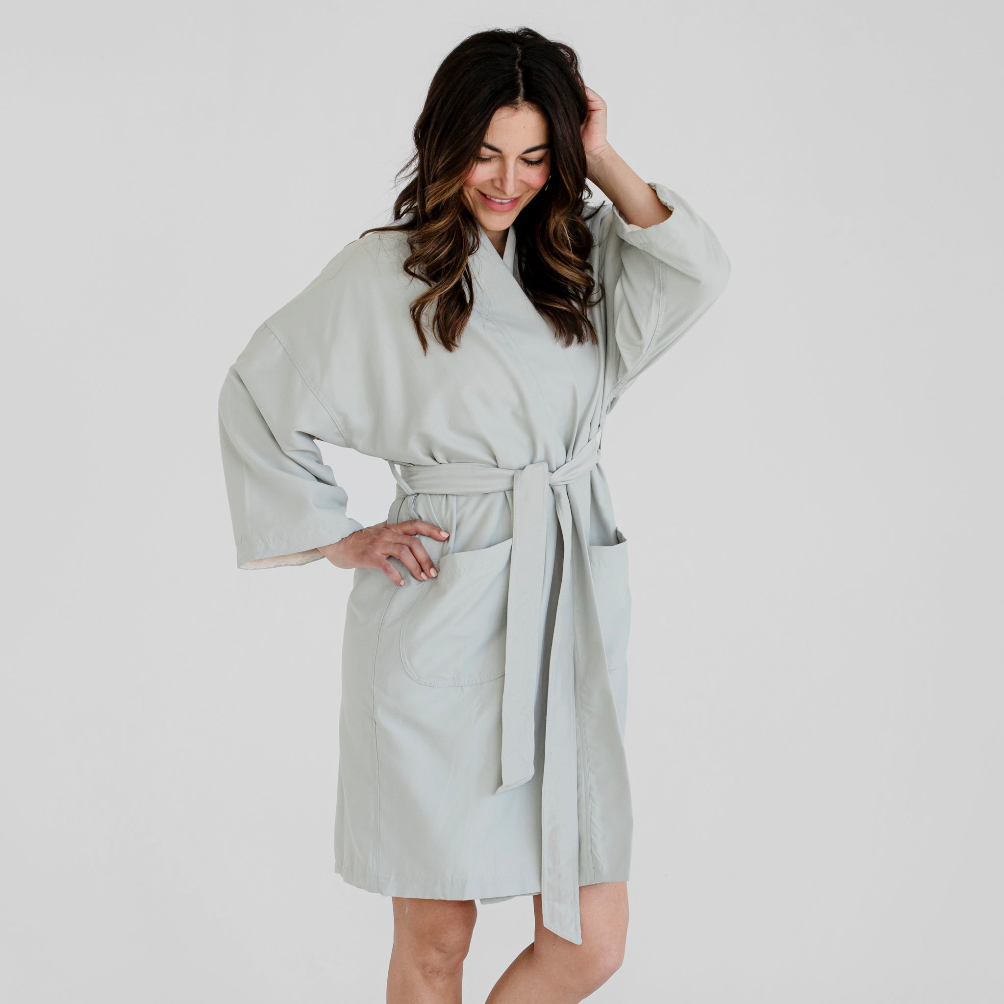 Kimono Plush Bathrobe | Sage/Ivory | Luxury Spa Robes