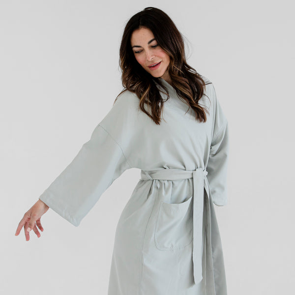 Kimono Plush Spa Robe - Sage/Ivory