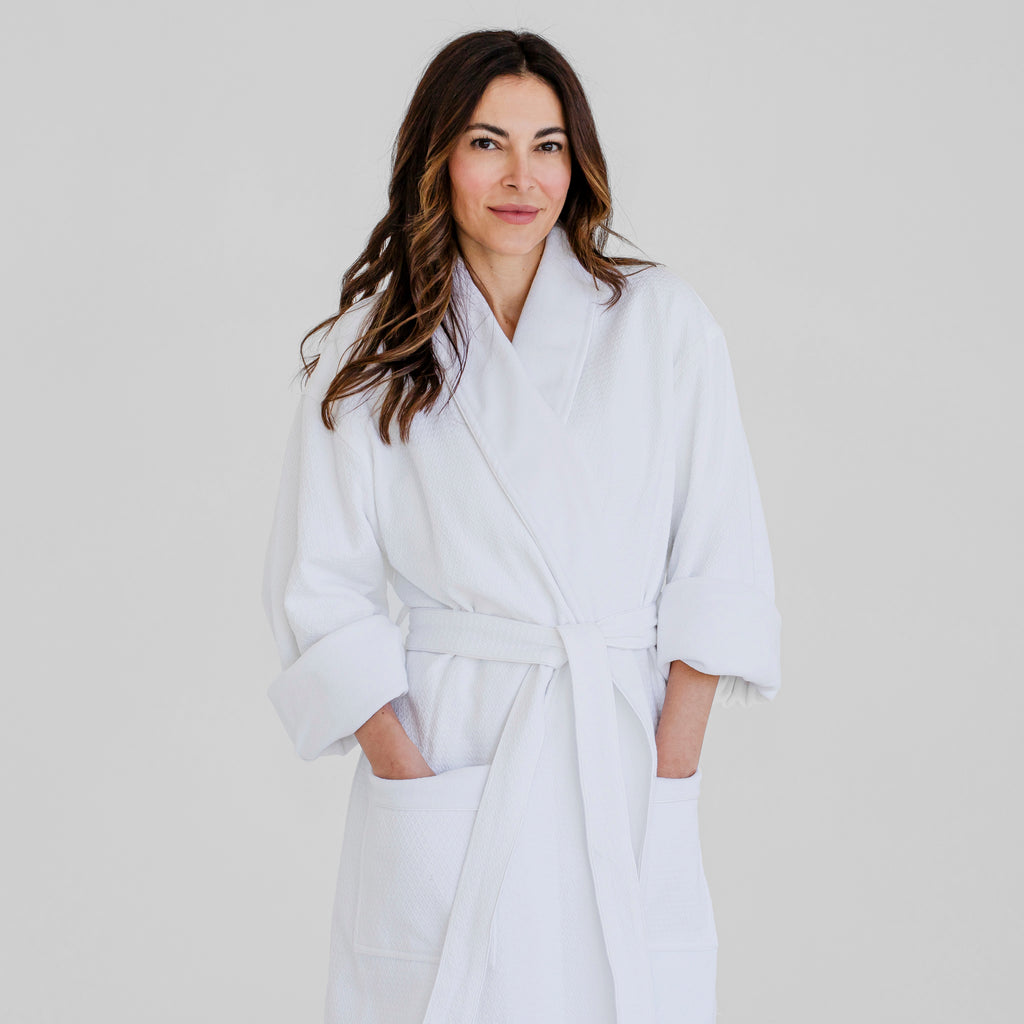 Resort Waffle & Terry Cloth Bathrobe | White