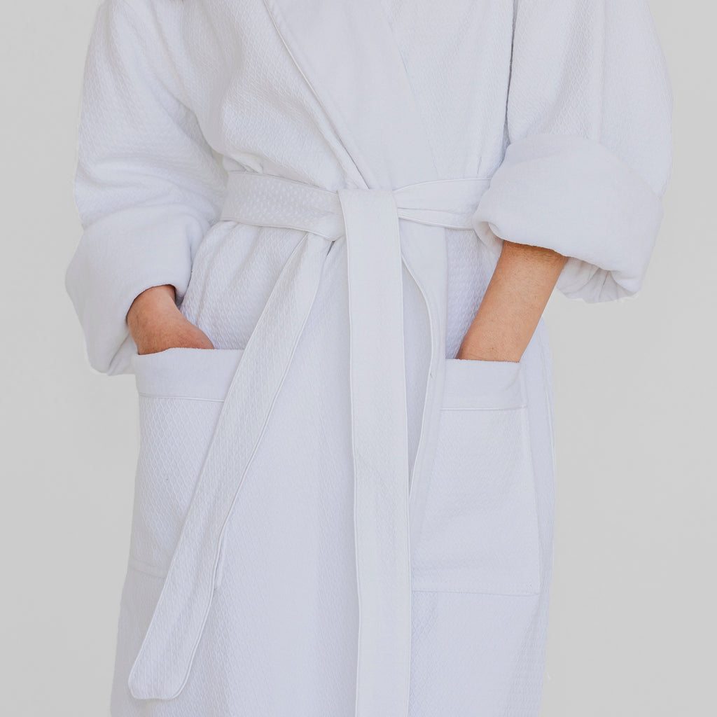 Resort Waffle & Terry Cloth Bathrobe | White