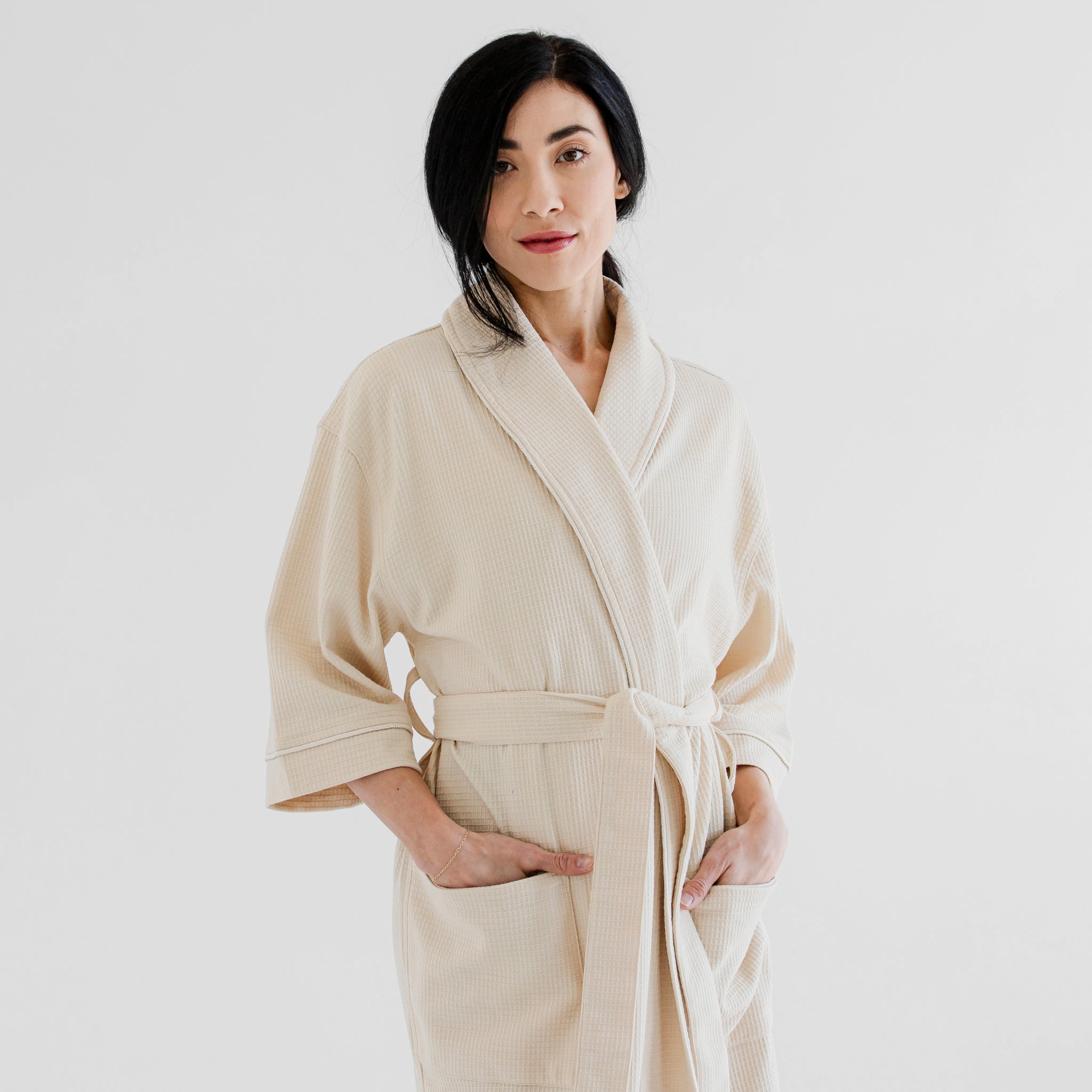 Soft & Elegant Waffle Spa Robe - Stone – Luxury Spa Robes