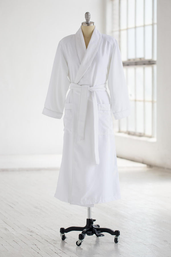 medium weight classic microfiber luxury spa robe in white with plush liner