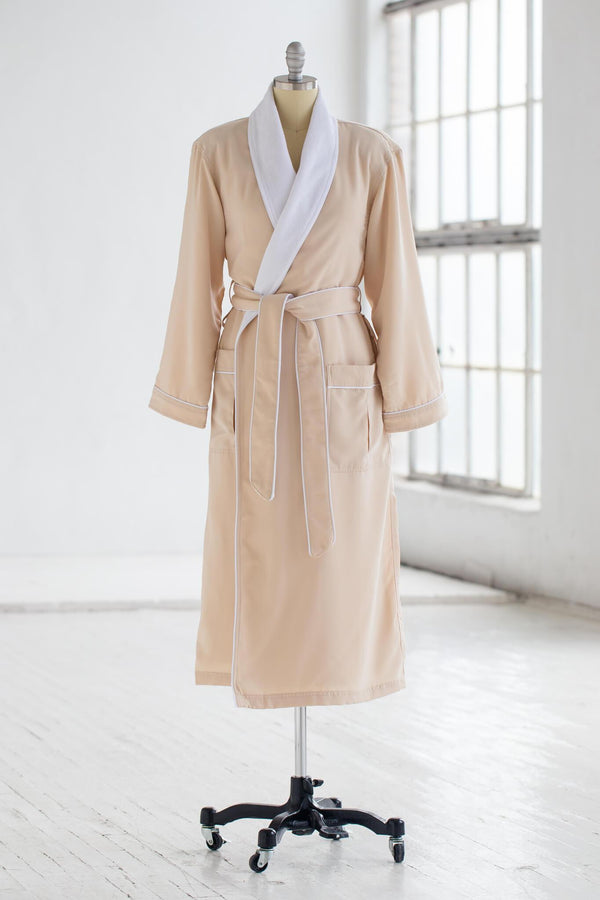 Classic Terry Cloth Spa Robe in stone and white