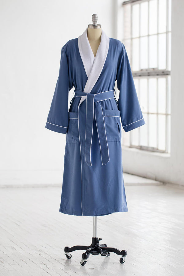 Classic Terry Cloth Spa Robe in pacific blue and white