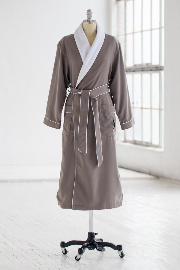 Classic Terry Cloth Spa Robe in smoke and white