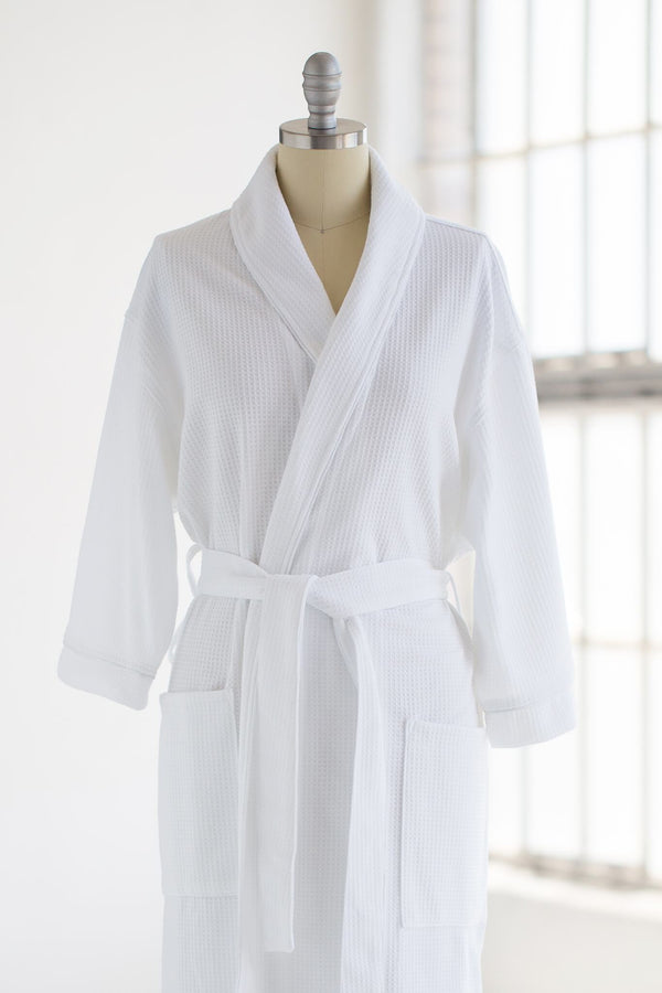 soft knit waffle luxury spa robe in white